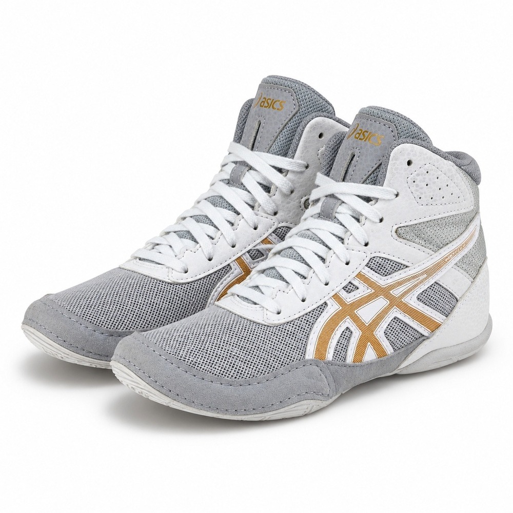 Asics Matcontrol 2 Wrestling Shoes Kids 3.5 Grey White Gold High Top Boy Girl
